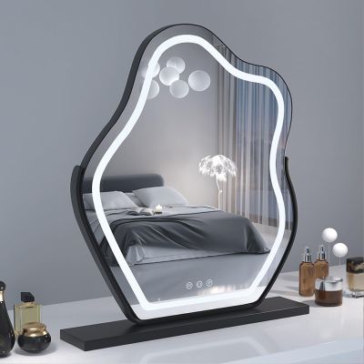 Makeup Mirror With LightLarge Makeup Mirror Cloud Shape, Vanity Mirror With LED Lights, Dimmable 3 Colors Mode, 360 Rotation For Dressing Table, Desk, Bathroom, Bedroom, Black , Gold , White(Black,3