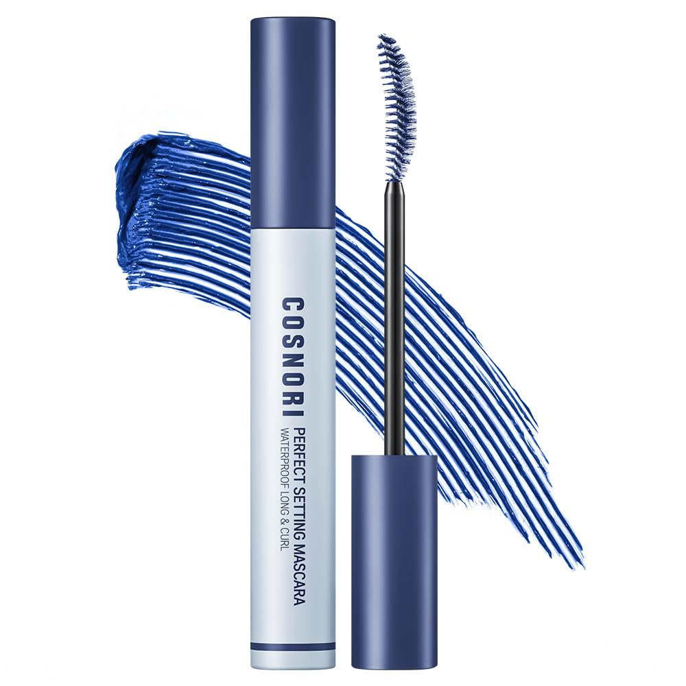 COSNORI Perfect Setting Waterproof Mascara Long&Curl 05 Royal Blue Long Lasting Smudge - Deep Blue Mascara - Vibrant Pop of Color - Perfect Accent for Deep Skin Tones - 0.23fl oz (7ml)
