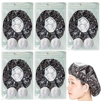 5Pack Individually Wrapped Deep Conditioning Heat Hair Cap with Ear Plug Cotton Ball; Aluminum Foil Reusable Hair Processing Caps Shower Cap Hair Dye Cap for Hair Treatments and Salon Use
