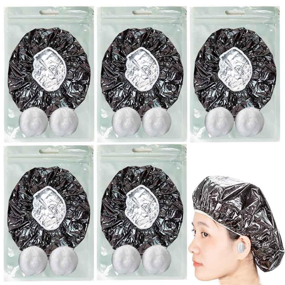 5Pack Individually Wrapped Deep Conditioning Heat Hair Cap with Ear Plug Cotton Ball; Aluminum Foil Reusable Hair Processing Caps Shower Cap Hair Dye Cap for Hair Treatments and Salon Use