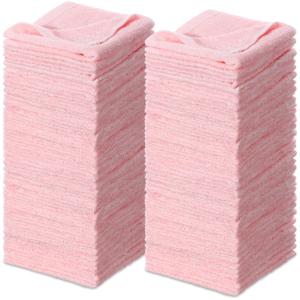 Newwiee 40 Pcs Wash Cloth Bulk Cotton Bath Hand Face Washcloths Soft Quick Drying Towel for Women Bathroom Washing Body Viscose Fiber Multipurpose Fingertip Rags (10 x 10 Inch,Pink)