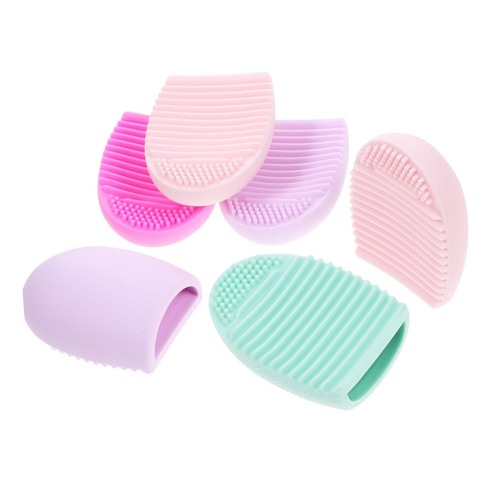 FOMIYES 6pcs Silicone Egg Brush Cleaning Mat Makeup Brush Cleaner Reusable Washable Beauty Brush Cleaning Pad Set
