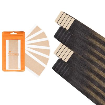 DOORES Invisi Edge Tape in hair extension + Tape Tabs, 50g 22 Inch Injection Tape in Human Hair Extensions Balayage Dark Brown to Chestnut Brown and 72pcs Double Sided Tape Adhesive