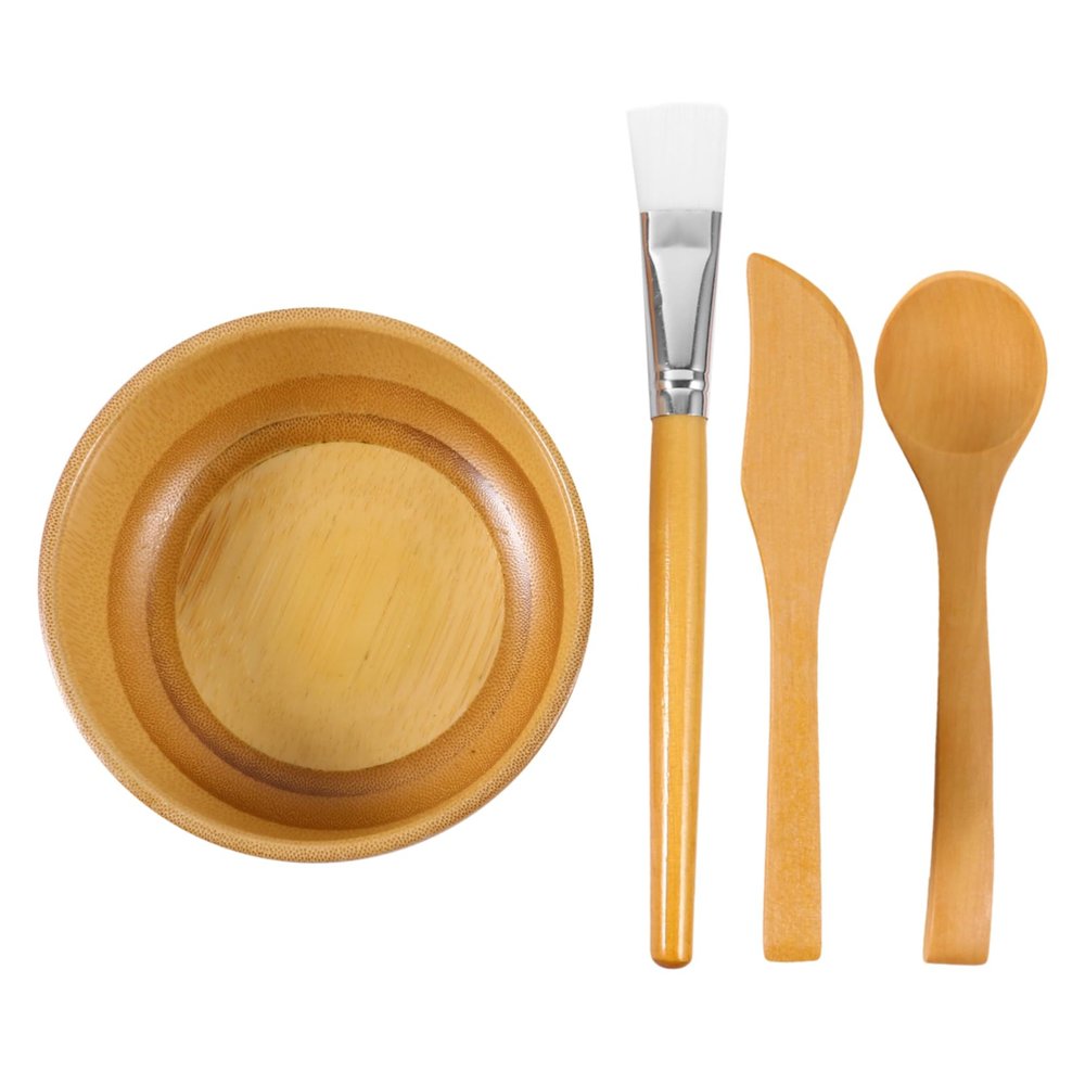 FOMIYES 4pcs Bamboo Facial Mask Bowl Set Diy Mixing Tools Spatula Brush Spoon for Skin Care Easy to Clean Reusable Face Mask Kit