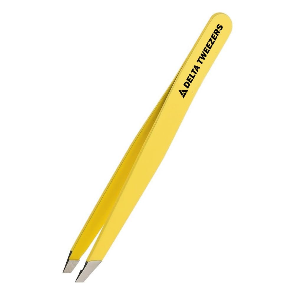 Delta Tweezer Eyebrow Tweezers for Women Facial Hair Pinzas Para Cejas Professional Stainless Steel Ingrown Facial Hair Removal Tweezer Men & Beauty & Personal Care Tools (1, Yellow)