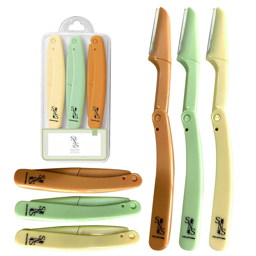 SNS Collections Eyebrow Razor - Premium Facial Hair Remover for Women, Smooth Dermaplaning Tool, Gentle & Safe, Stainless Steel, Compact Design for Travel & Daily Use (3-Pack)