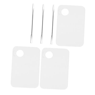FOMIYES 3sets Cosmetic Mixing Makeup Mixing Plates Palette Set Spatula Acrylic Easy to Clean