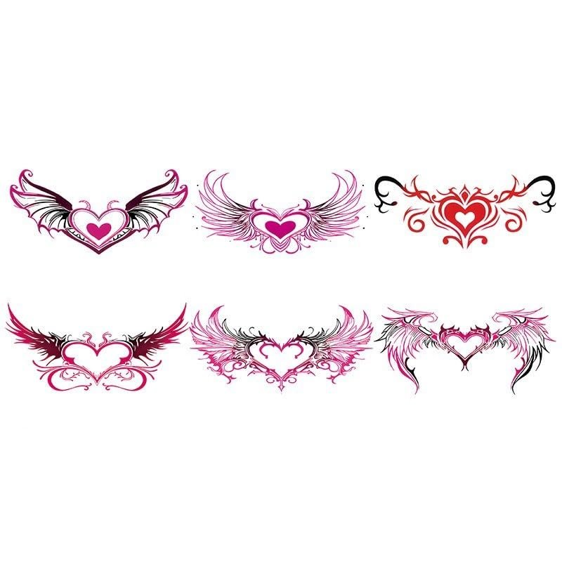 12 Sheets Succubus Heart Tattoo Sticker Temporary Tattoos Stickers, Fake Body Arm Chest Shoulder Tattoos for Women Tiny Black Tattoos Night light