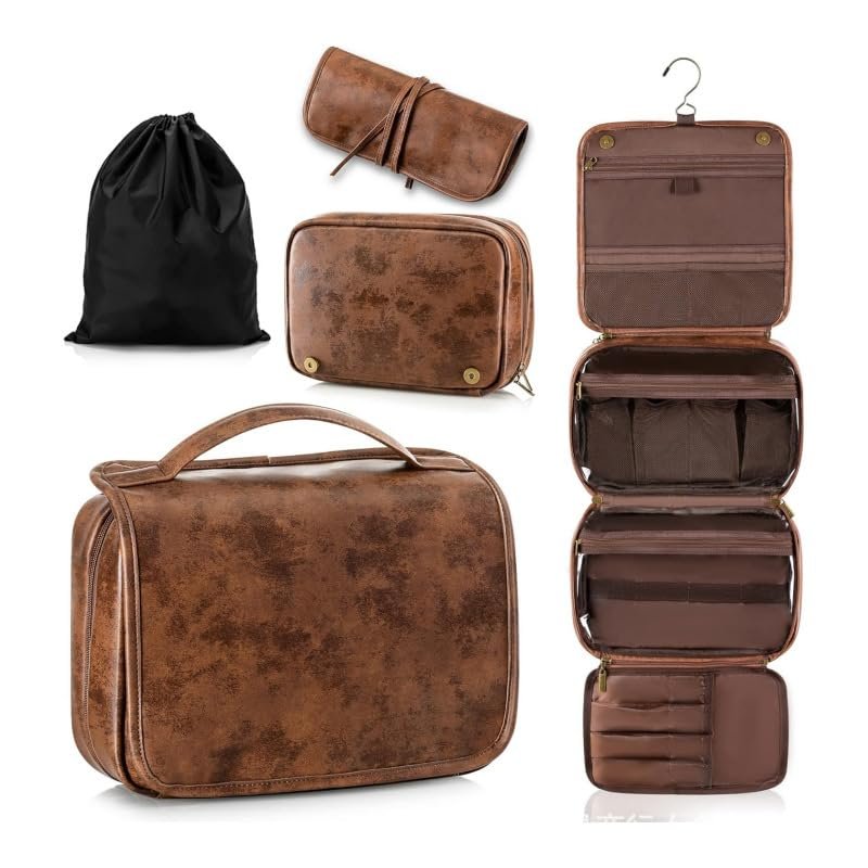 3-in-1 Personalized Toiletry Bag for Men and Women, Waterproof PU Leather Travel Dopp Kit, Large Hanging Travel Organizer Bag, Gifts for Your Family