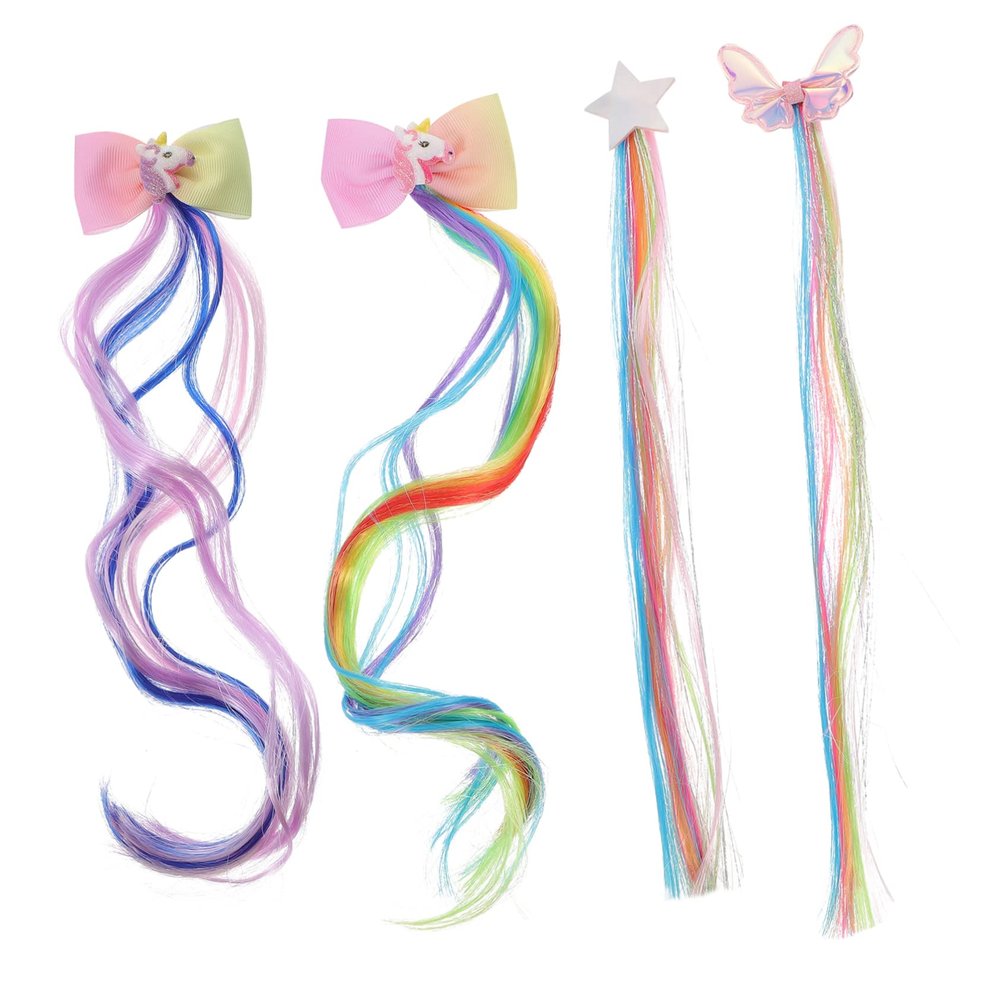 BIUDECO Diy Hair Extensions Set 4pcs Unicorn Hair Clips for Boys and Girls Comfortable Attachment Natural and Full Look