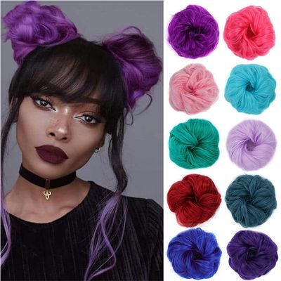 Friggqwe Fake hair Wig ball head female lazy fluffy realistic simulation hair elastic rubber band flower bud hair accessories Hair buns hair piece(Lilac)