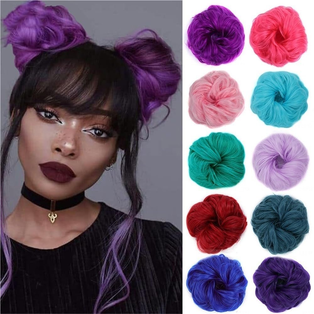 Friggqwe Fake hair Wig ball head female lazy fluffy realistic simulation hair elastic rubber band flower bud hair accessories Hair buns hair piece(Lilac)
