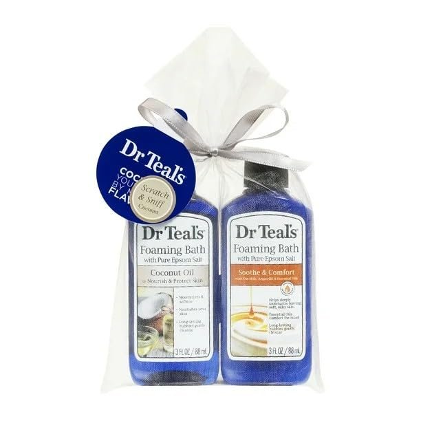 Dr Teal's Foaming Bath with Pure Epsom Salt Gift Set, Coconut Oil and Soothe & Comfort, 3 Fl Oz Each