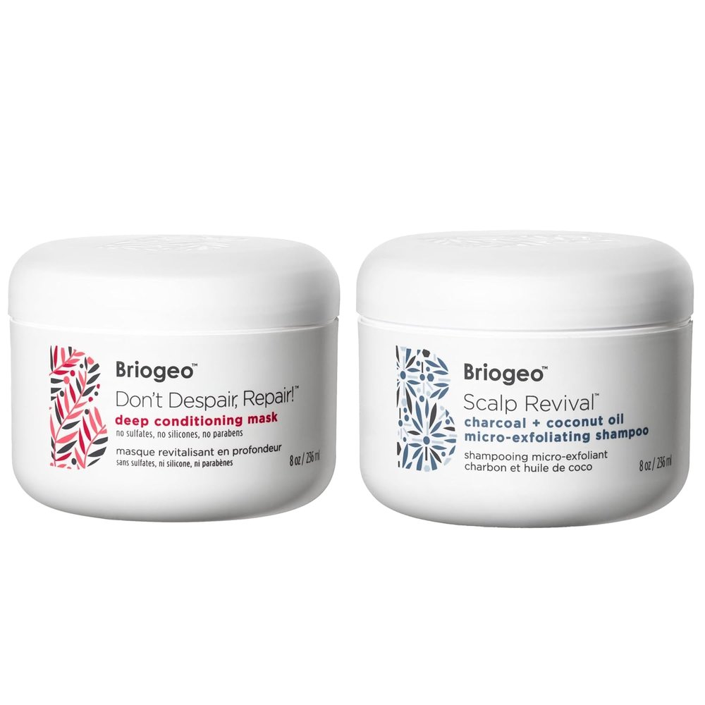 Briogeo Repair + Scalp Detox Bundle | Dont Despair, Repair Deep Conditioning Mask + Scalp Revival Charcoal + Coconut Oil MicroExfoliating Shampoo | Vegan, SulfateFree | 2 x 8 fl oz