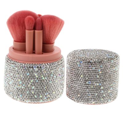 Baluue One Makeup Brush Storage Set Lids for Foundation Eye Powder Blush Portable Brush Case Travel Cosmetics Organizer Luxury Rhinestone Dustproof for Home Travel Parties