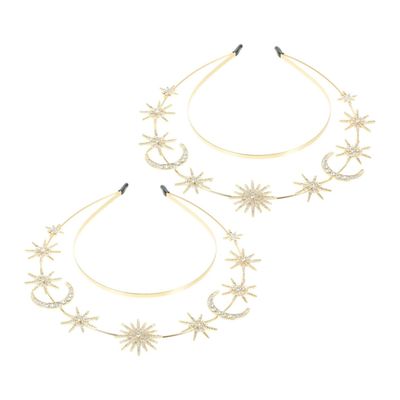 Beatifufu 2pcs Double Layer Goddess Headband Star and Moon Charms Lightweight Metal Hair Clasp for Women for Weddings and Parties Stylish Headwear Accessory