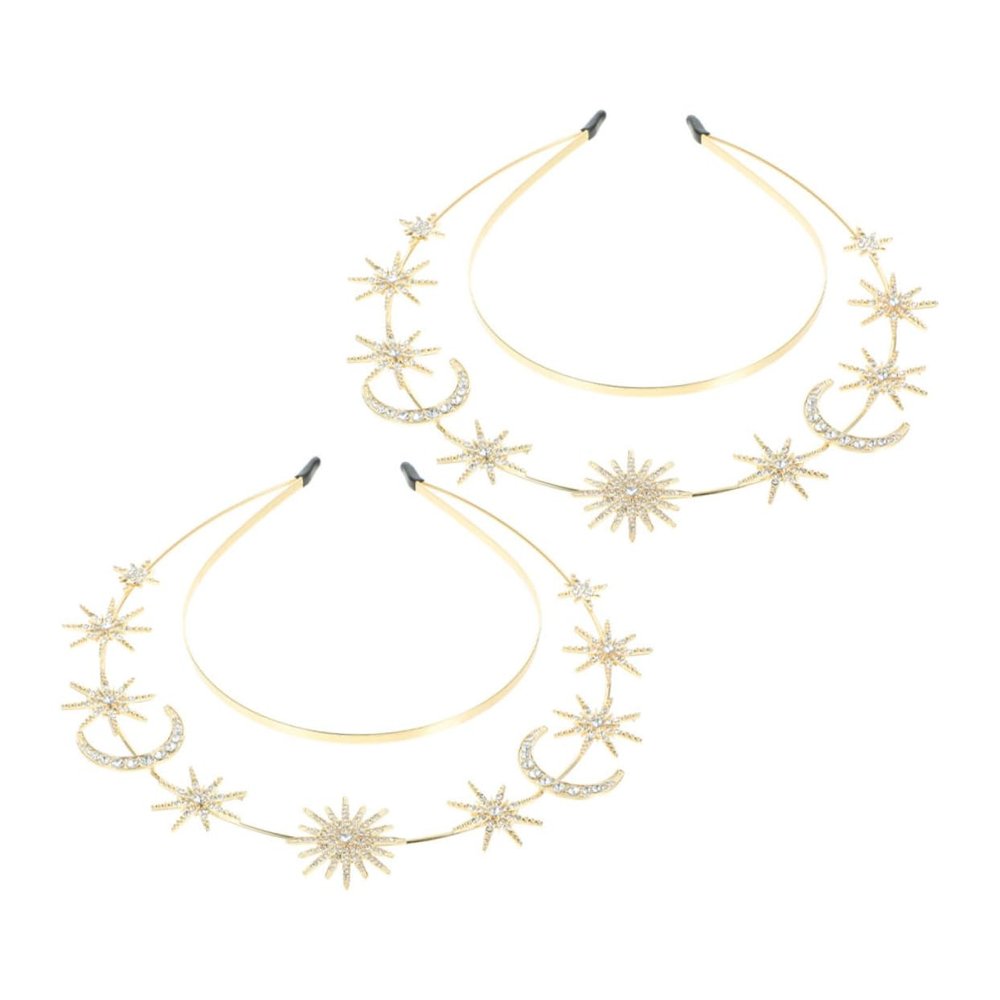 Beatifufu 2pcs Double Layer Goddess Headband Star and Moon Charms Lightweight Metal Hair Clasp for Women for Weddings and Parties Stylish Headwear Accessory