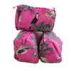 100% Cotton Quilted Makeup Bags Set, 3-Piece Tropical Pink Print, Cotton Travel Toiletry Storage Pouches with Waterproof Lining Storage Bags with Zipper Closure view 3