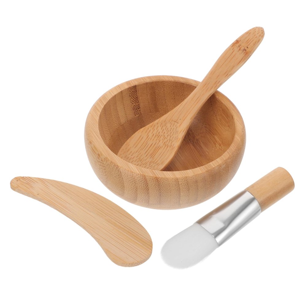 Beatifufu 1set Diy Facial Mask Mixing Bowl Set Wooden Skin Care Tool Kit Bowl Spatula Brush and Spoon for Women Beauty Accessory for Spa and Home Use