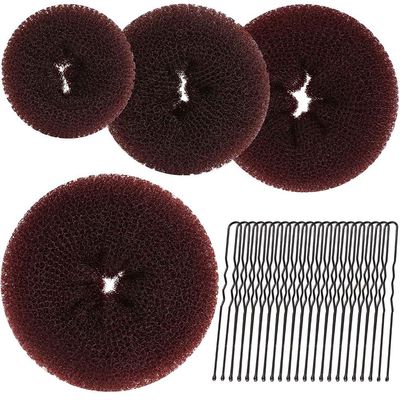 4 Pcs Ring Style Donut Bun Shaper with 20 Hair Pins,Hair Bun Shaper Set,Hair Donut Bun Maker Set,Hair Bun Donut for Girls Kids Women DIY Chignon Hair Styles Dancer Ballerina (Brown)