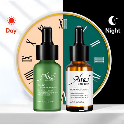 Alra Renewal Serum & Olive Therapy Serum, Strong Serum Set for Acneless Results. 1 fl oz each
