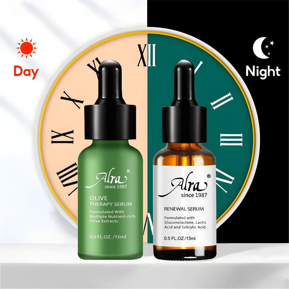 Alra Renewal Serum & Olive Therapy Serum, Strong Serum Set for Acneless Results. 1 fl oz each