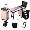 BYOOTIQUE Portable Manicure Table Nail Station with Storage Rolling Makeup Case with Drawers on Wheels for Nail Teach Beauty Salon Manicurist Hairstylist Barbershop,CTB Pink view 4