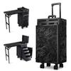 BYOOTIQUE Barber Salon Manicure Table for Nail Tech with Wheels Foldable Rolling Makeup Case with Fodable Desk for Cosmetologist Beauty Salon Barbershop Manicurist Hair Stylist, CTB Black view 1