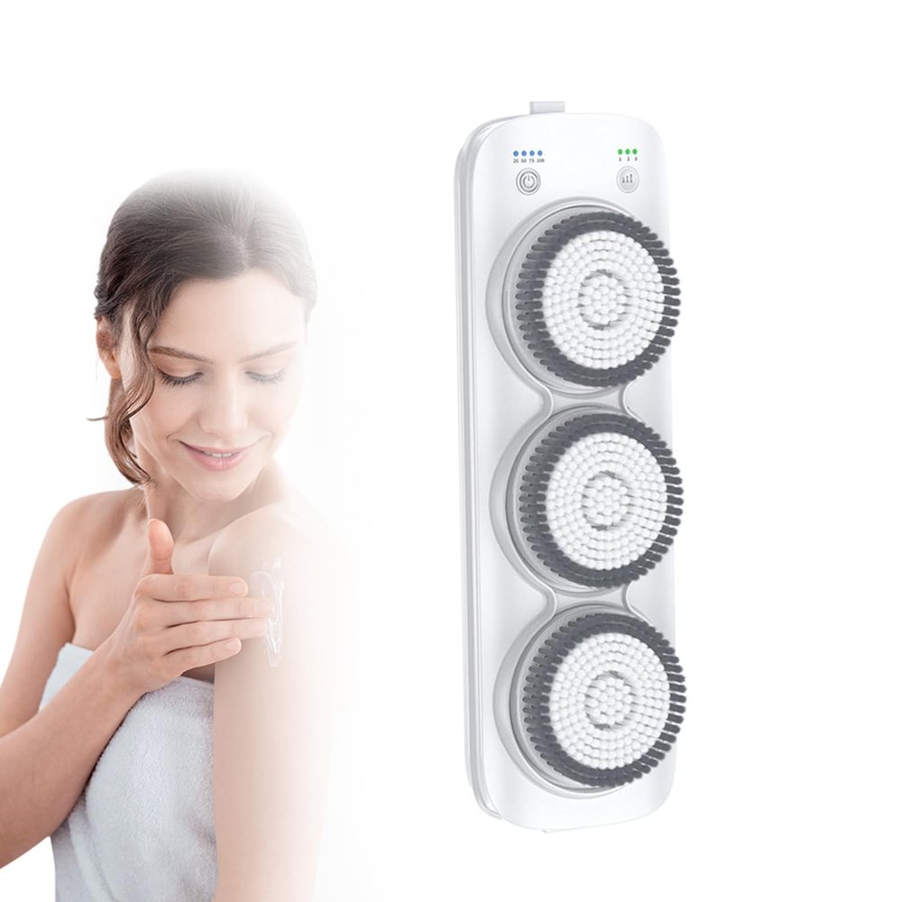 360Fully Automatic Rotating Electric Body Back Brush,Adjustable Up and Down Electric Body Back Scrubber,Wall Mounted Body Scrubbers,3-Speed Force Adjustment,3 Rotating Brush Heads,for Deep Cleaning