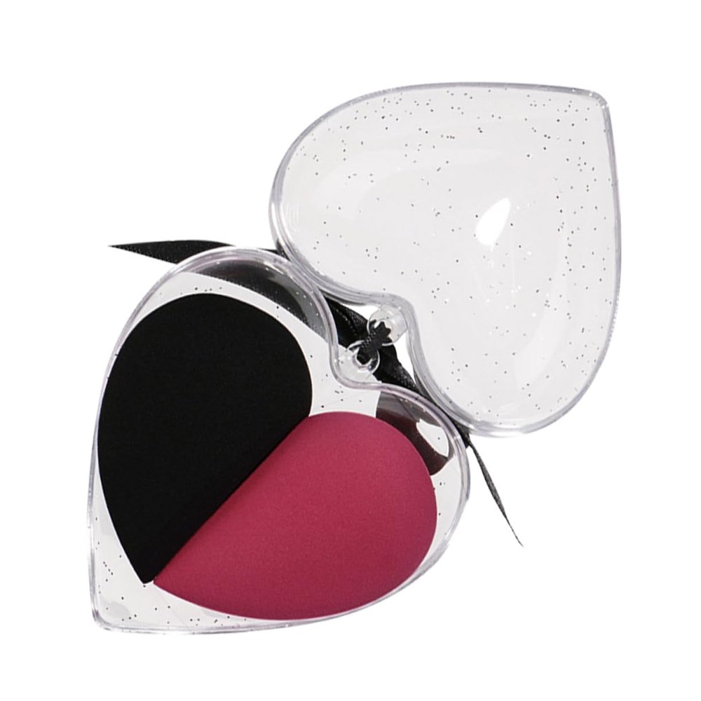 Beatifufu 2pcs Heart Shape Flocking Makeup Sponge for Wet and Dry Use Foundation Blending for Concealer Reddish Black Color