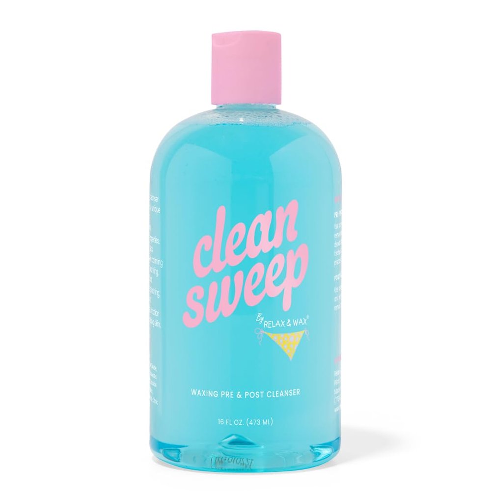 Relax and Wax Clean Sweep 2-in-1 Pre & Post Waxing Cleanser No-Rinse, Anti-microbial & Moisturizing Formula Removes Oil, Dirt & Makeup Soothes & Preps Skin for Effective Waxing 16oz