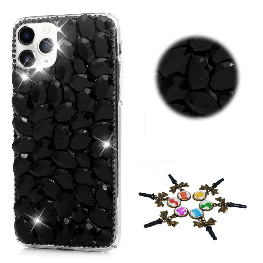 STENES Sparkle Glitter Case Compatible with TCL 50 XL 5G - Stylish - 3D Handmade Bling Rhinestone Rhinestone Crystal Diamond Design Girls Women Cover - Black