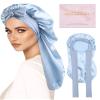 AWAYTR Long Silk Bonnet for Sleeping - 100% Mulberry Silk Bonnet for Women Long Hair Sleep Cap with Elastic Tie Band (Sky Blue) view 1