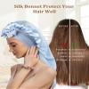 AWAYTR Long Silk Bonnet for Sleeping - 100% Mulberry Silk Bonnet for Women Long Hair Sleep Cap with Elastic Tie Band (Sky Blue) view 3