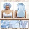 AWAYTR Long Silk Bonnet for Sleeping - 100% Mulberry Silk Bonnet for Women Long Hair Sleep Cap with Elastic Tie Band (Sky Blue) view 4
