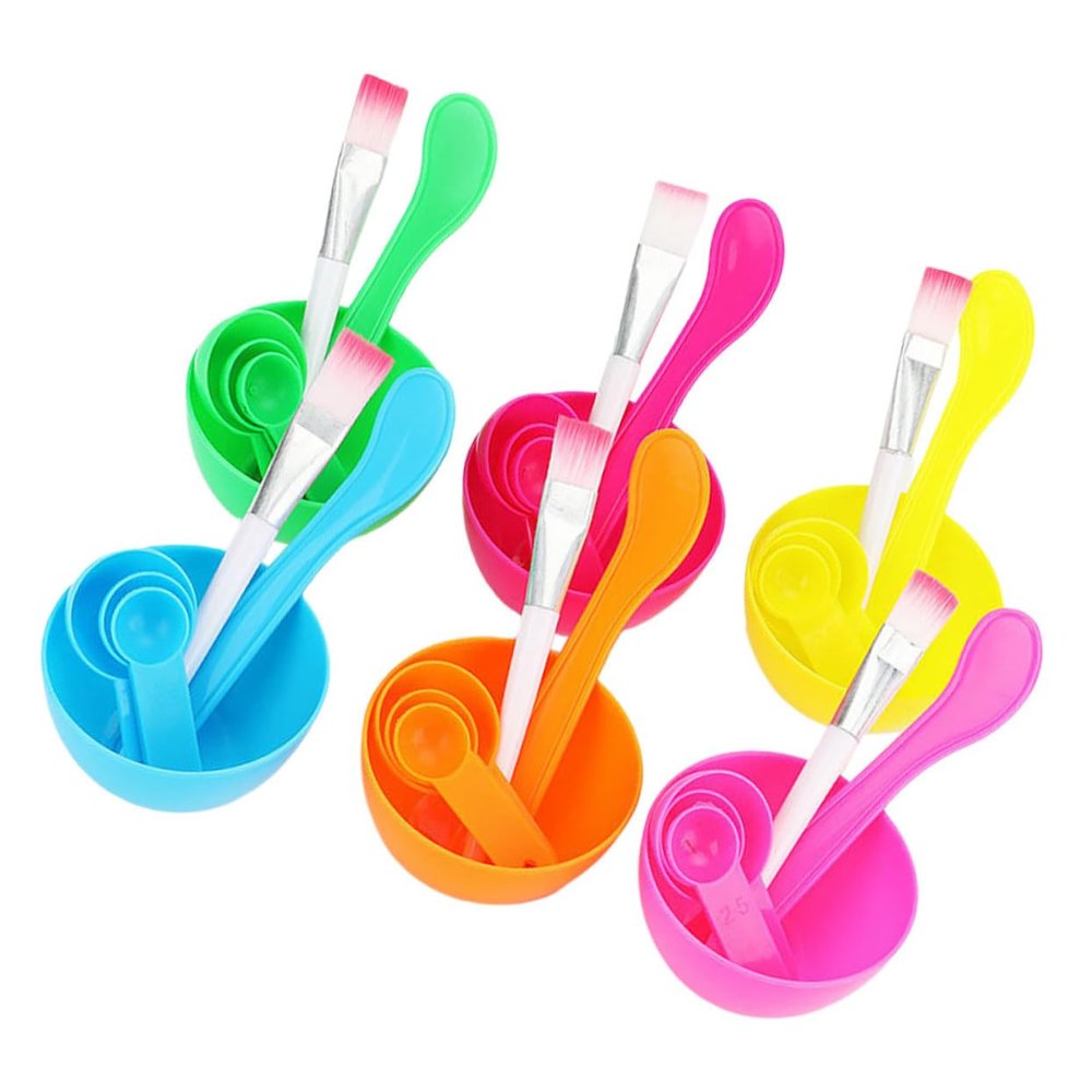 Healeved Facial Mask Bowls 6pcs Set with Measuring Spoons Brush Face Mask Making Kit Skin Care Tool Plastic Mixing Bowls Random Color