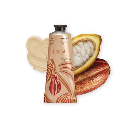 Natura Ekos Cacau Hand Cream, Cocoa Butter Moisturizer for Dry Hands, Hydrating Vegan Skincare, Strengthens Nails & Cuticles 2.6oz (75g)