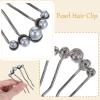 2 Pcs Pearls French Twist Hair Pin Pearl Decorative Hair Comb Metal French Hair Pin Elegant U Shaped Hair Pins Pearls Fork Clip For Women Perfect For Weddings Parties And Daily Wear Black & Gold view 4