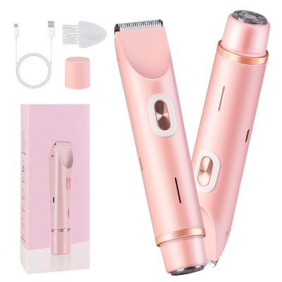hehred 2 in 1 Electric Lady Shaver, Dual Head Bikini Trimmer for Women Shaver, Comfort Electric Shaver for Underarm Leg Arm Body Face Hair, Pink