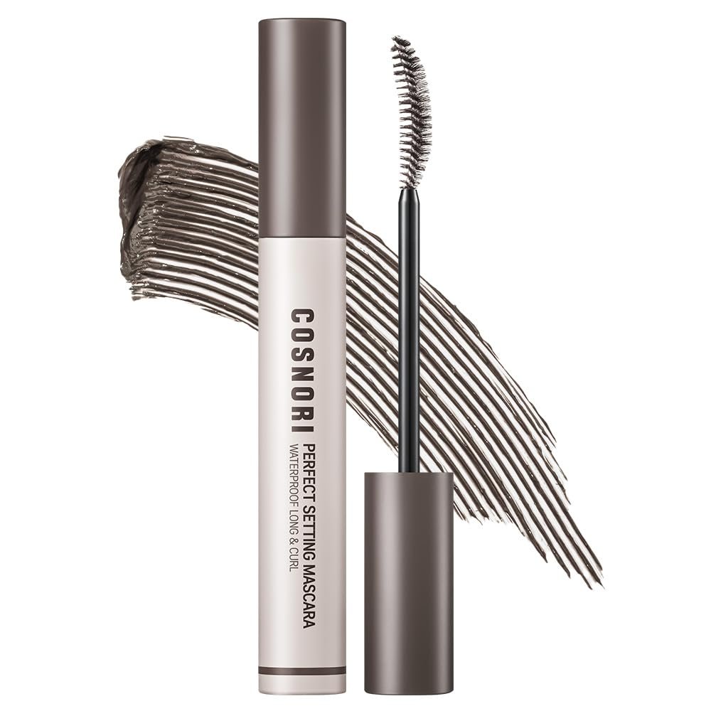 COSNORI Perfect Setting Waterproof Mascara Long&Curl 04 Deep Ash Long-Lasting Smudge - Ash Brown Mascara - Korea Waterproof, Long lash, Strong fixing, Silk Amino Acids - 0.23fl oz (7ml)