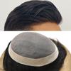 Durable Fine Mono Toupee For Men Hair Piece Hair Replacement System For Men Real Human Hair Men's Toupee Hair System 8x11 110% light to Medium density1B# OFF BLACK view 1