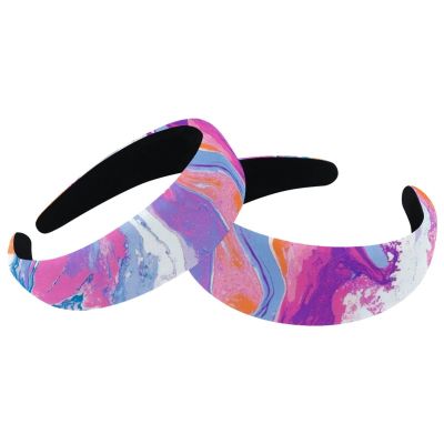 RODAILYCAY Wide Top Turban Velvet Hair Bands, Colorful Marble Texture Fashion Head Wrap, Hair Head Bands Elastic Headband for Women, 2 Size, Set of 2