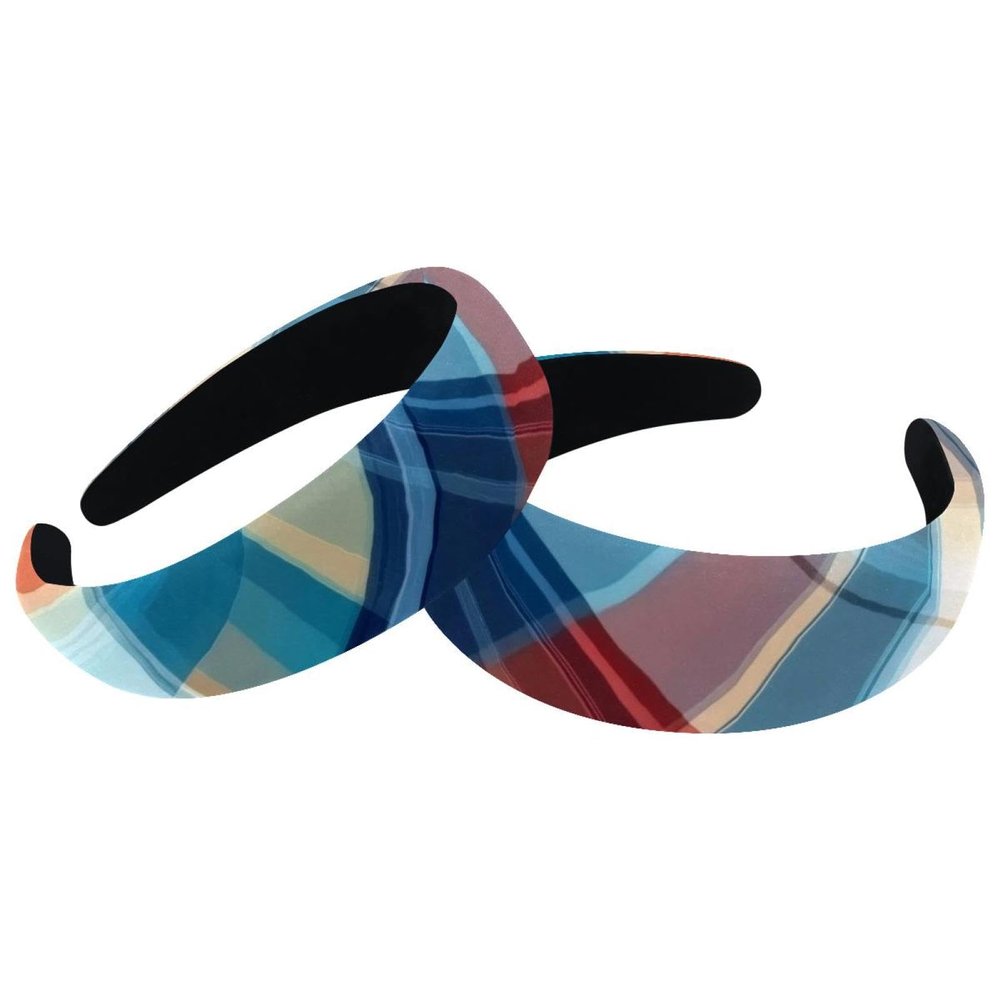 RODAILYCAY Plaid Pattern Head Bands Hoops, Velvet Thick Padded Hairband Hoops, Wide Hairbands for Women Girls for Hair, No Slip Headbands, Set of 2