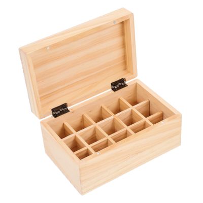 GRIRIW Wooden Essential Oil Organizer Box 15 Compartment Storage Case for Oils