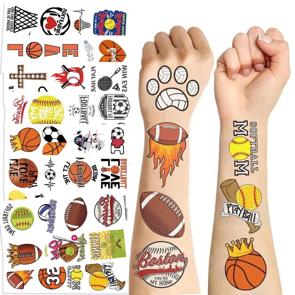 10 Sheets Sports Temporary Tattoos Stickers,Sports Birthday Party Supplies Favors Waterproof Fake Tattoos Stickers Party Decorations for Kids Boys Girls School Rewards Gifts