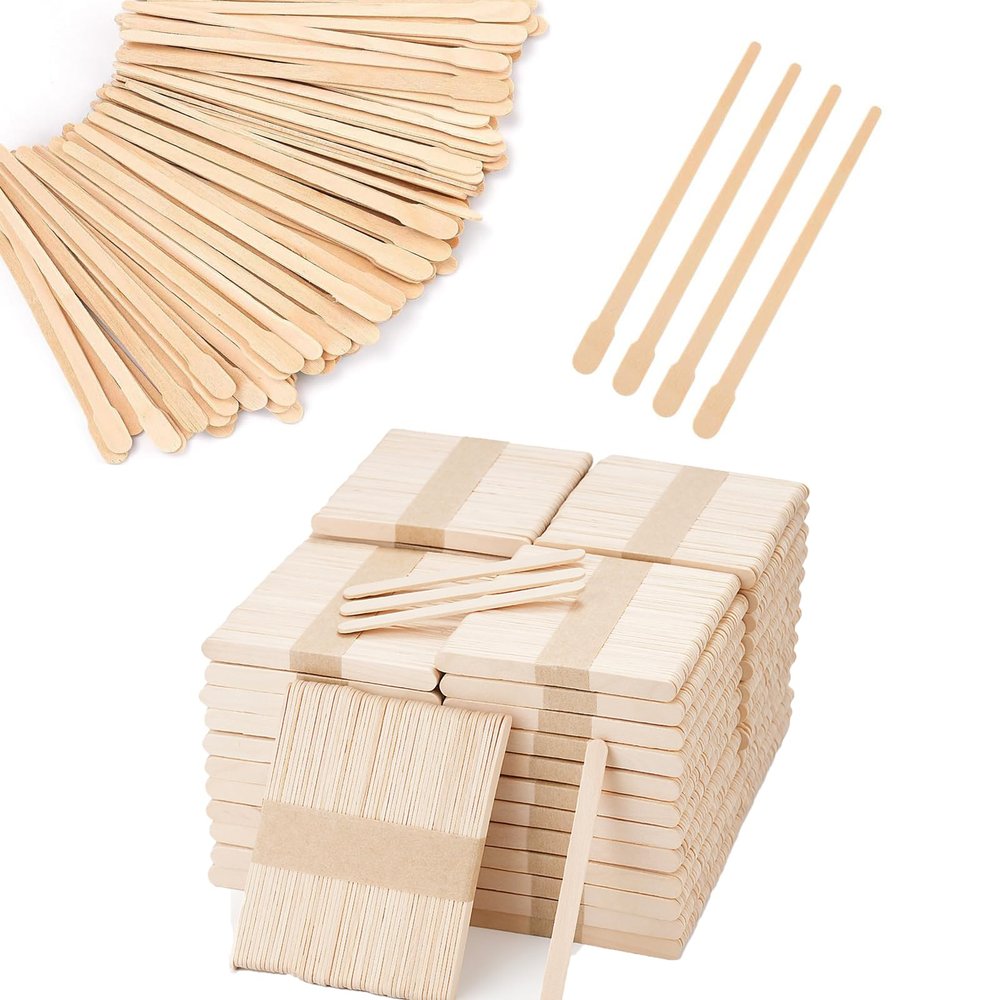 600 Pcs Wooden Eyebrow Waxing Sticks with Handle and 2400 Pcs 4.5' Popsicle Sticks for Crafts