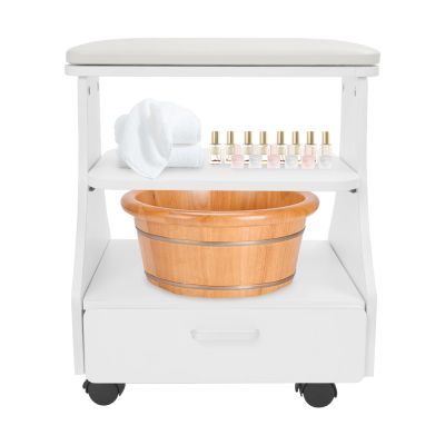 Ginelm Foot Bath Trolley with Wheels, Pedicure Chair for Nail Tech, Portable Esthetician Trolley Cart for Beauty Salon or Nail Tech Bath Spa, Foot Massage Station