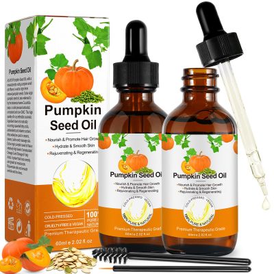2 Pack Pumpkin Seed Oil, Pumpkin Seed Oil for for Hair Growth, for Dry Damaged Hair, Pure Cold Pressed Essential Oil, Eyebrow & Eyelash Growth, Moisturizing Scalp, Nourishment for All Hair Types