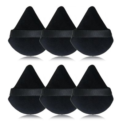 6 Pcs Black Powder Puff Face Soft Triangles Makeup Puff For Loose Powder Mineral Powder Cosmetic Makeup Tools