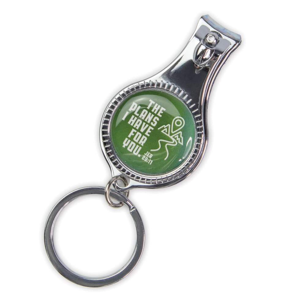 3-in-1 Scripture Nail Clipper Multitool, Green - The Plans I Have for You, Jer 29:11 - Metal Bible Verse Keychain Nail Clipper Tool with Bottle Opener & Nail File - Christian Pocket Tools for Men